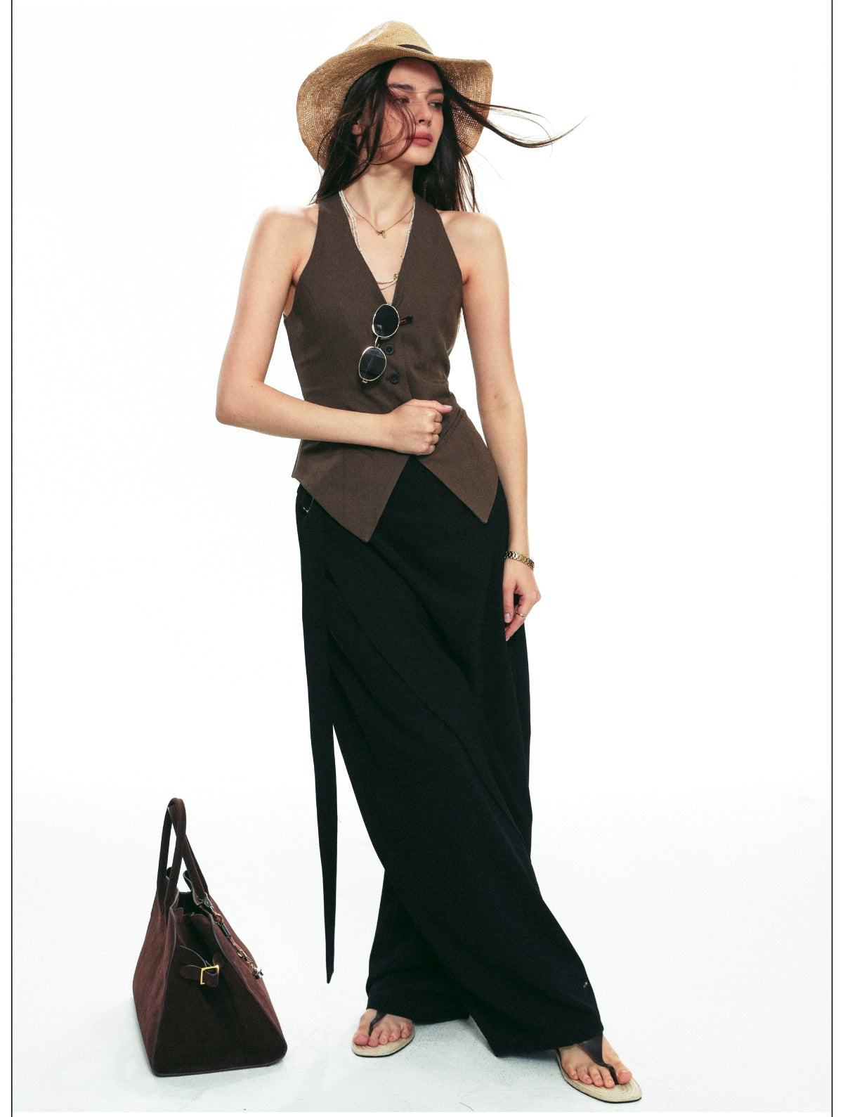 Draped Wrap Wide-Leg Pants