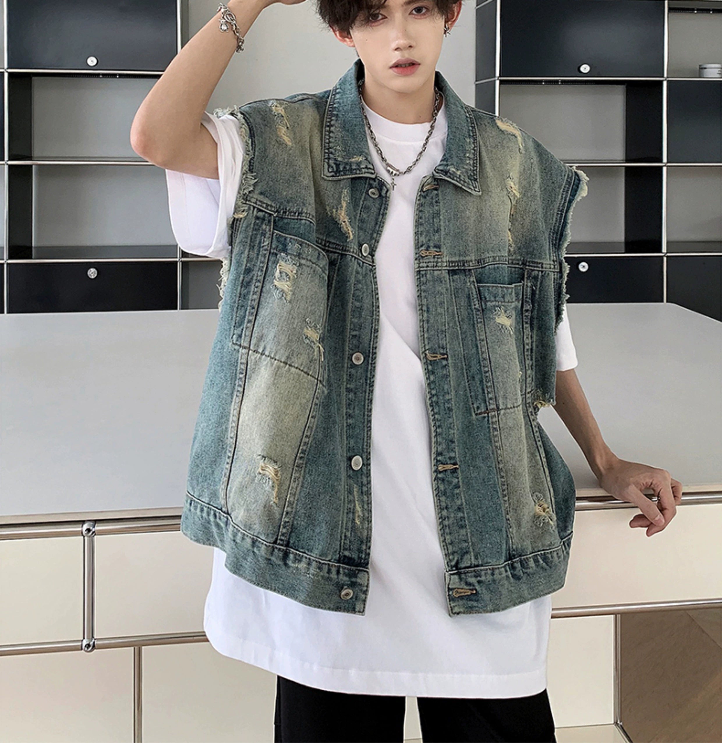 Distressed Sleeveless Denim Vest