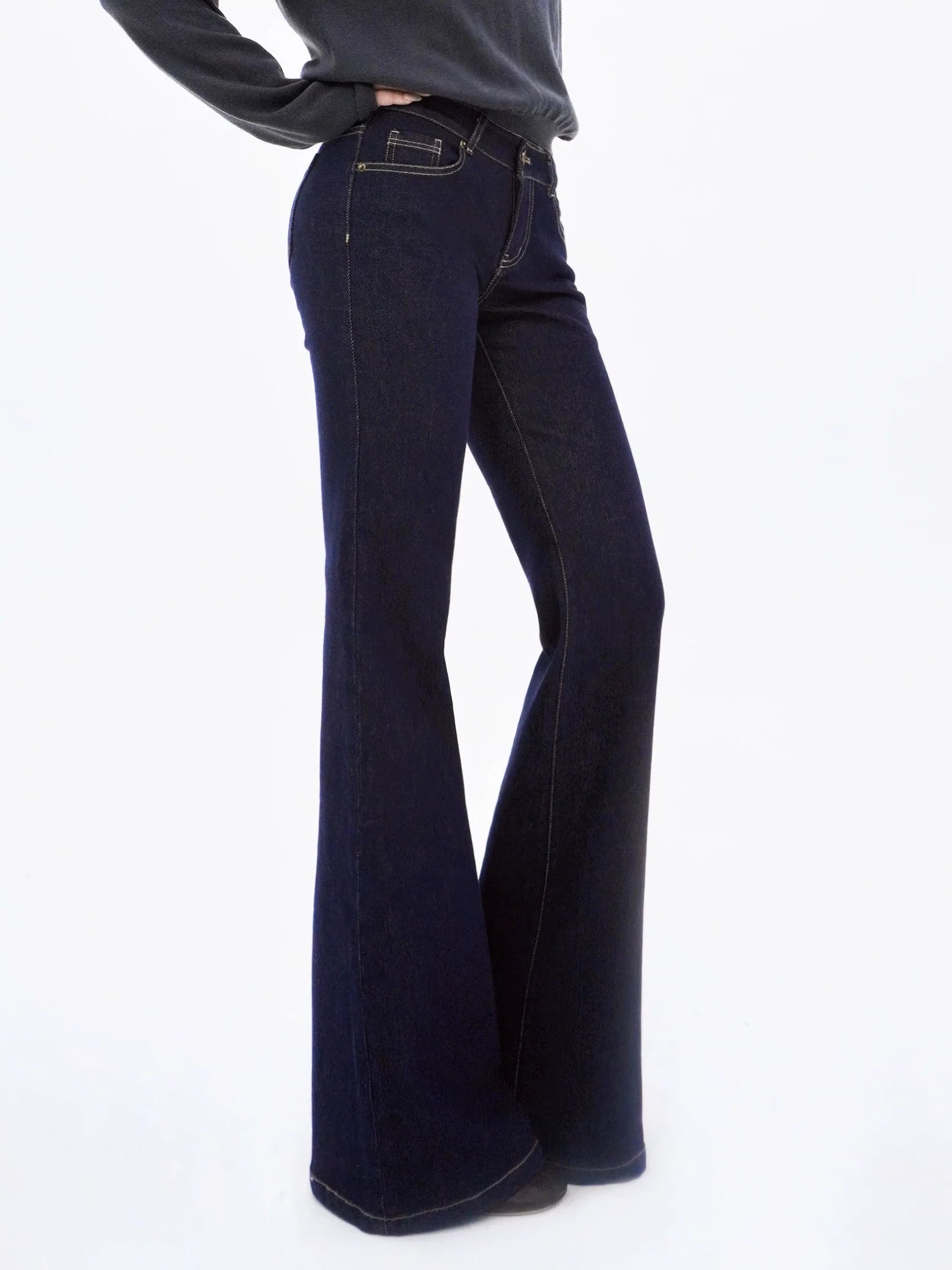 Dark Wash Contrast Stitch Flares Jeans