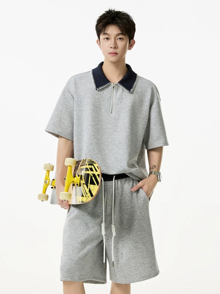 Contrast Collar Quarter-Zip Sweatshirt