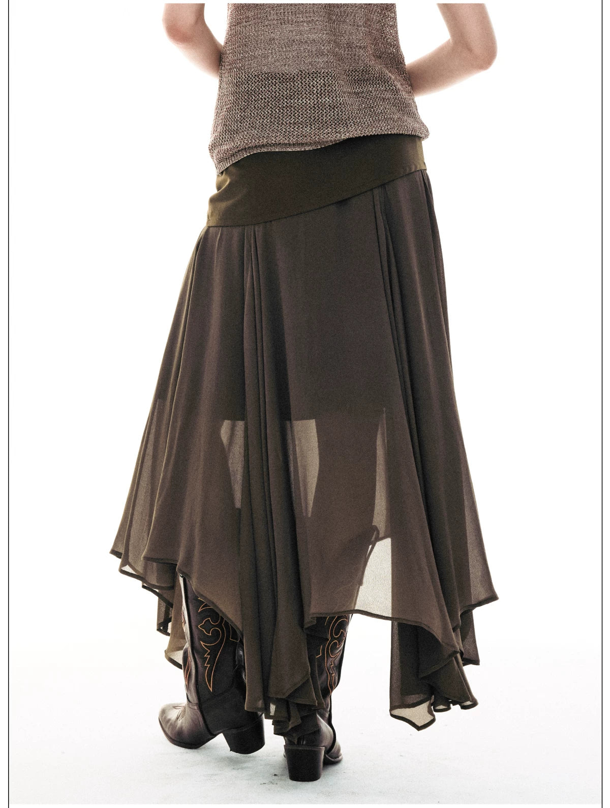 Desert Veil Asymmetric Pleated Midi Skirt