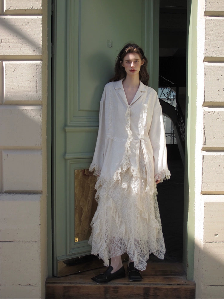 Lace Trim Layered Skirt and Relaxed Shirt