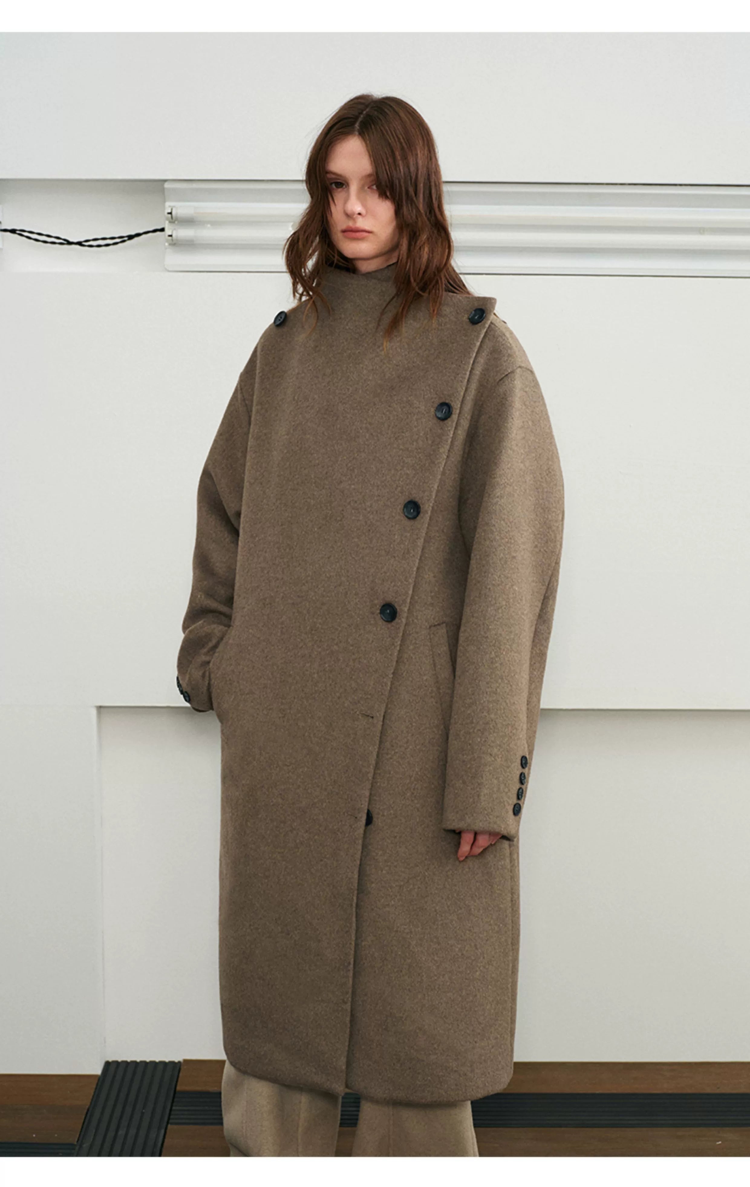 Wool Belted Overcoat with Cape Collar