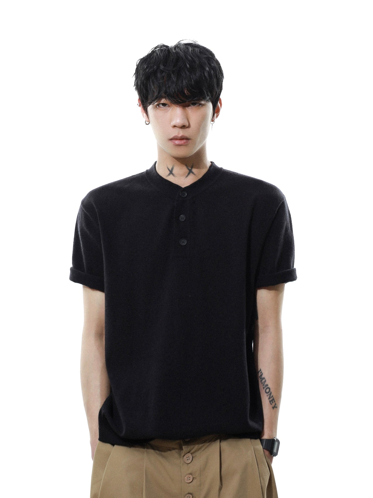 Heather Button Henley Knit Tee