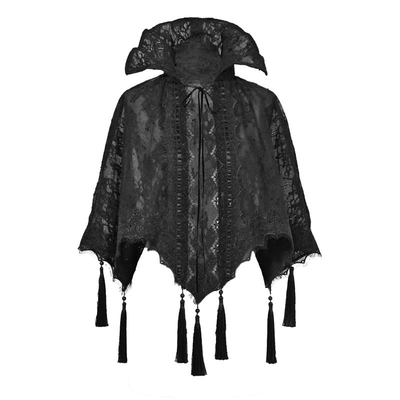 Gothic Lace High Collar Cape with Tassels