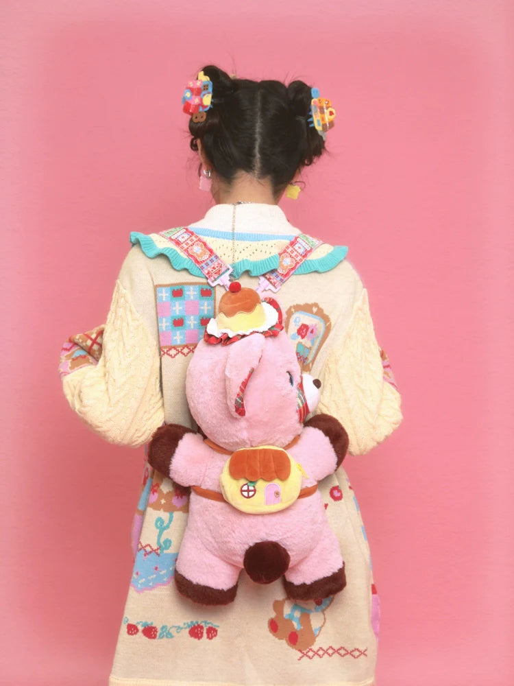 Plaid Pink Bear Plush Crossbody Bag