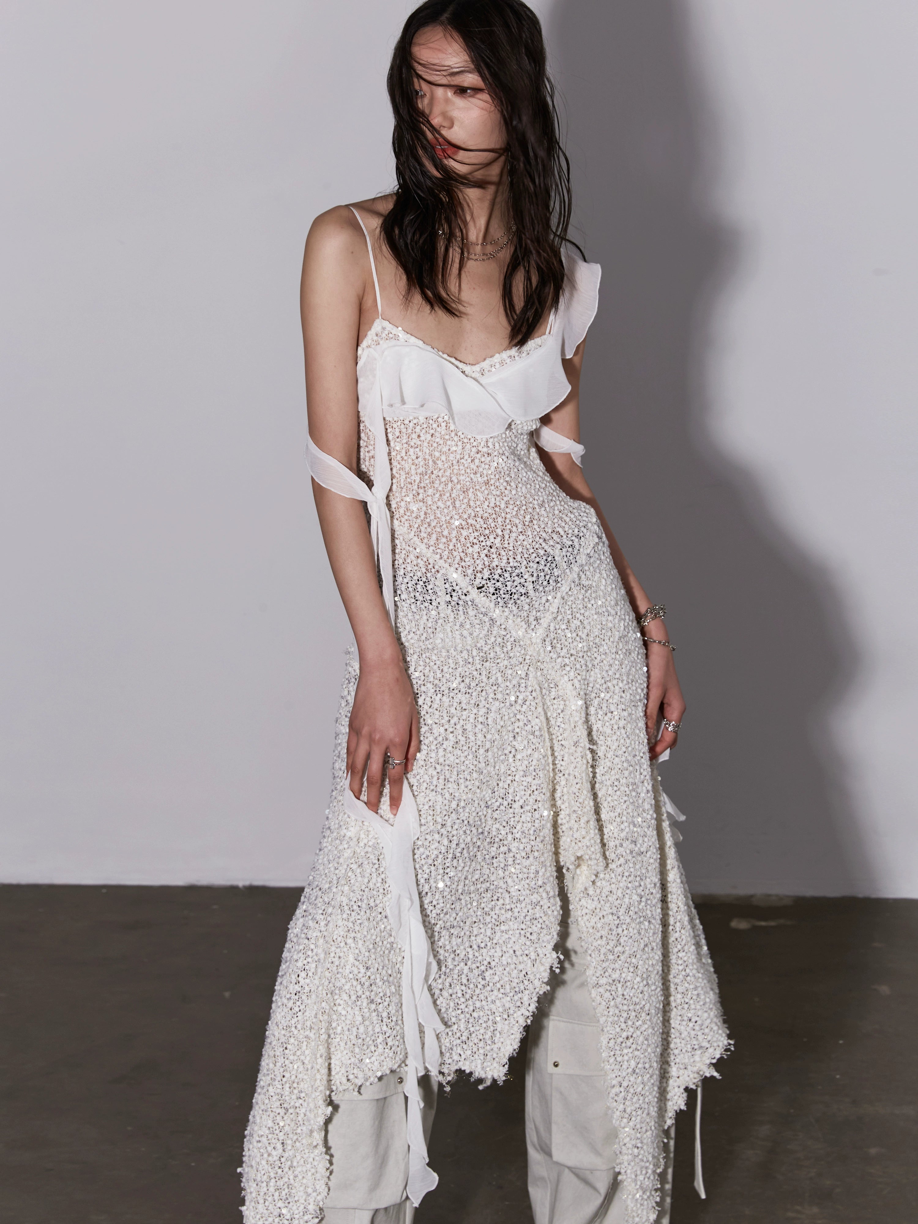 Sequin Mesh Layered Dress Milky / S Sequin Mesh Layered Dress Milky / S