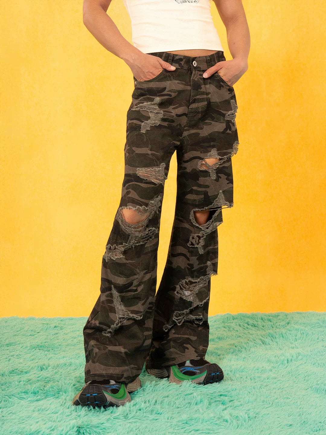 Shred Zone Destroyed Camo Wide-Leg Pants