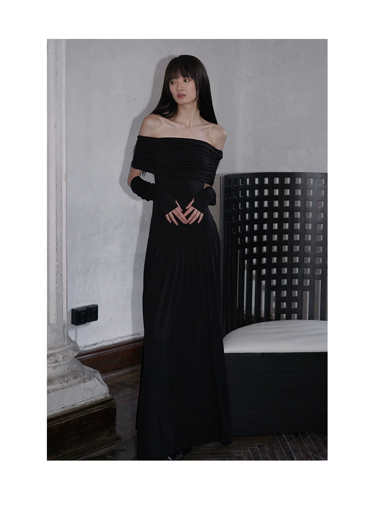 Azure Grace Off-the-Shoulder Evening Gown