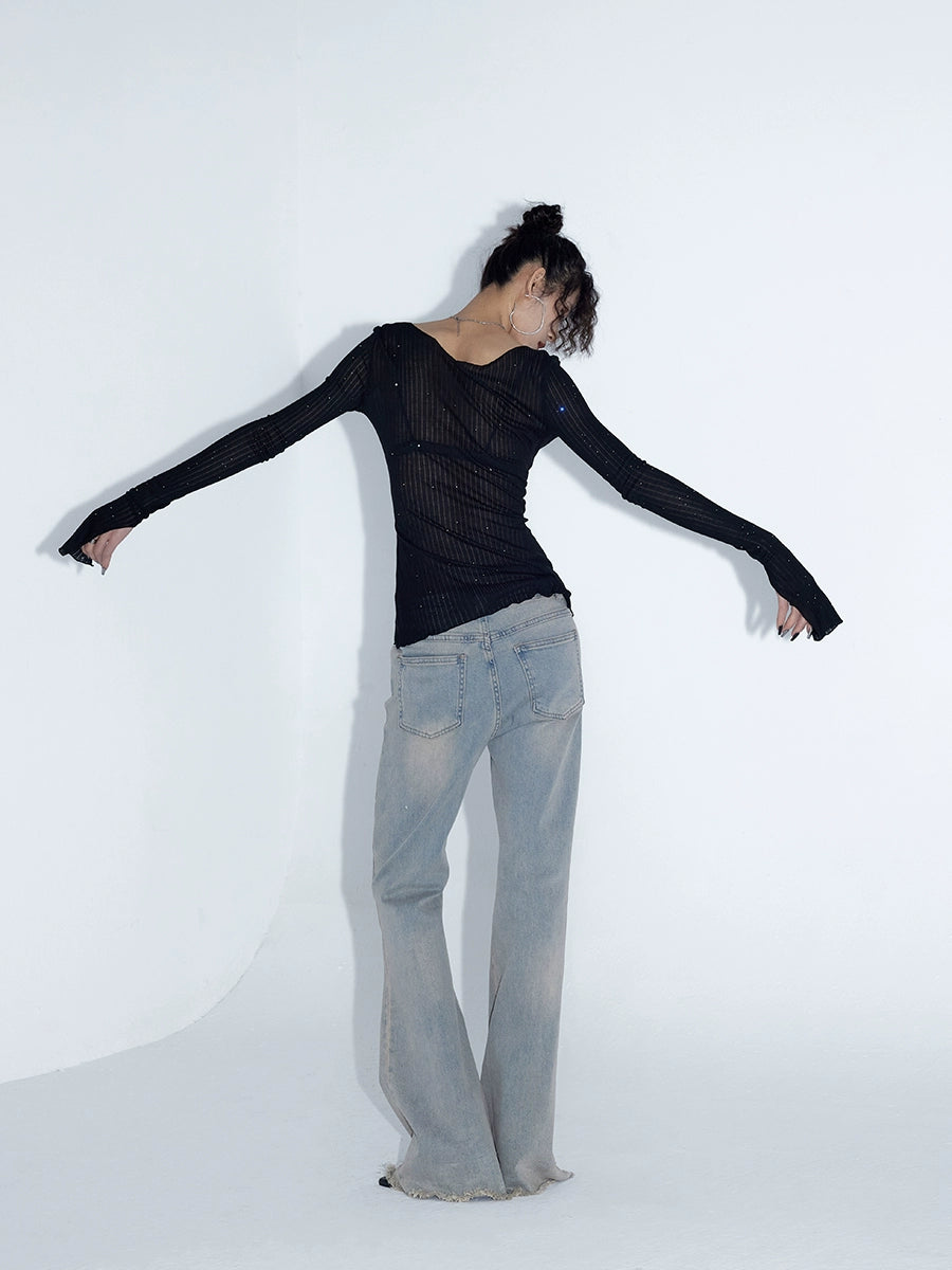 Galaxy Glint Ribbed Button Cardigan Top
