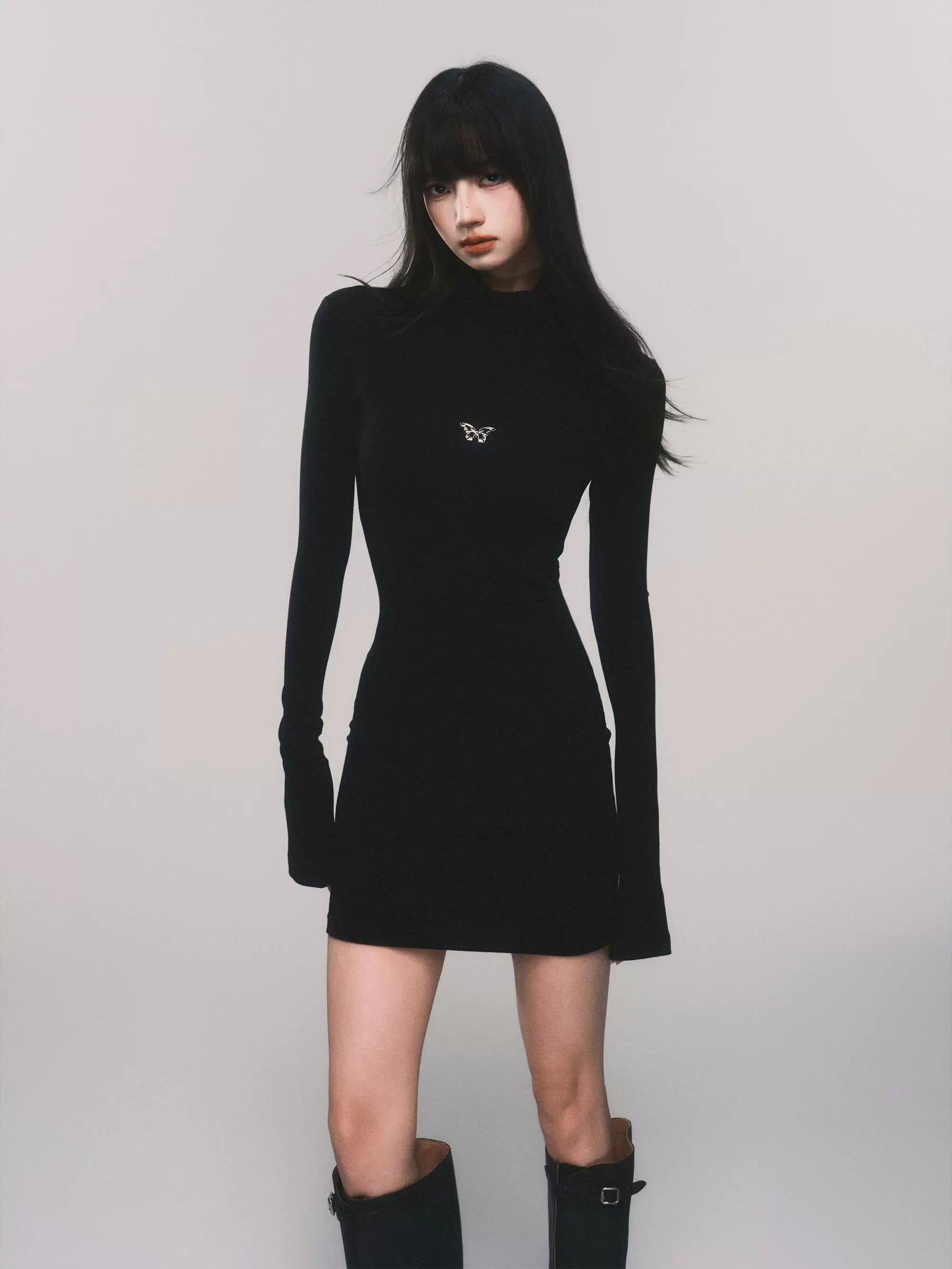 Seraphic Silhouette Butterfly Turtleneck Maxi Dress