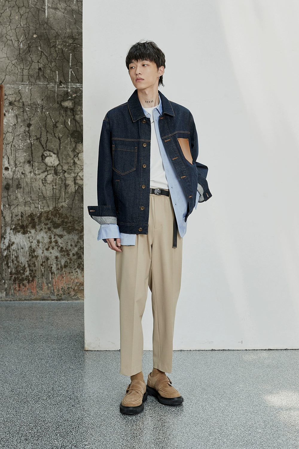 Color-Block Natural Denim Contrast Jacket