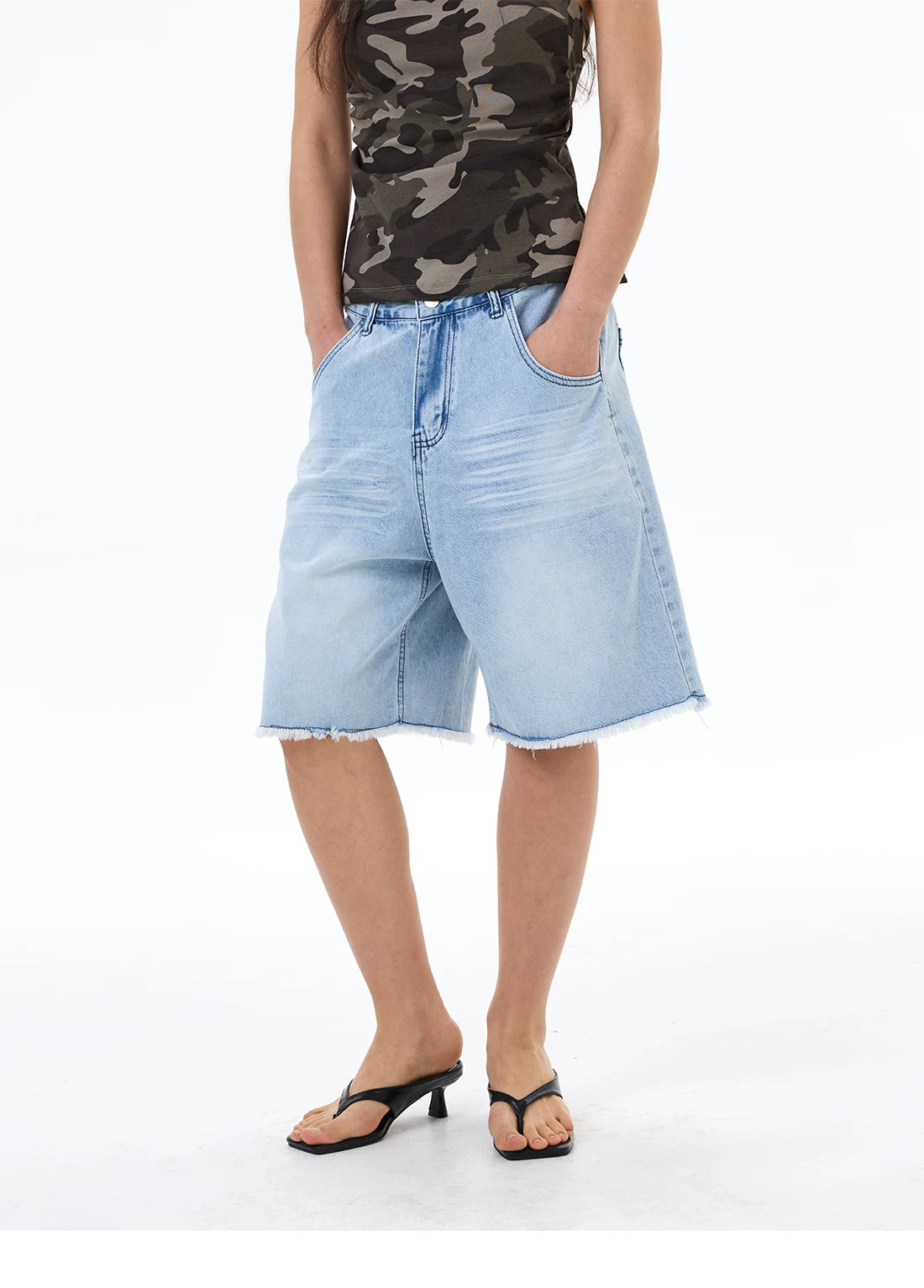 Glacier Fade Raw-Hem Bermuda Shorts