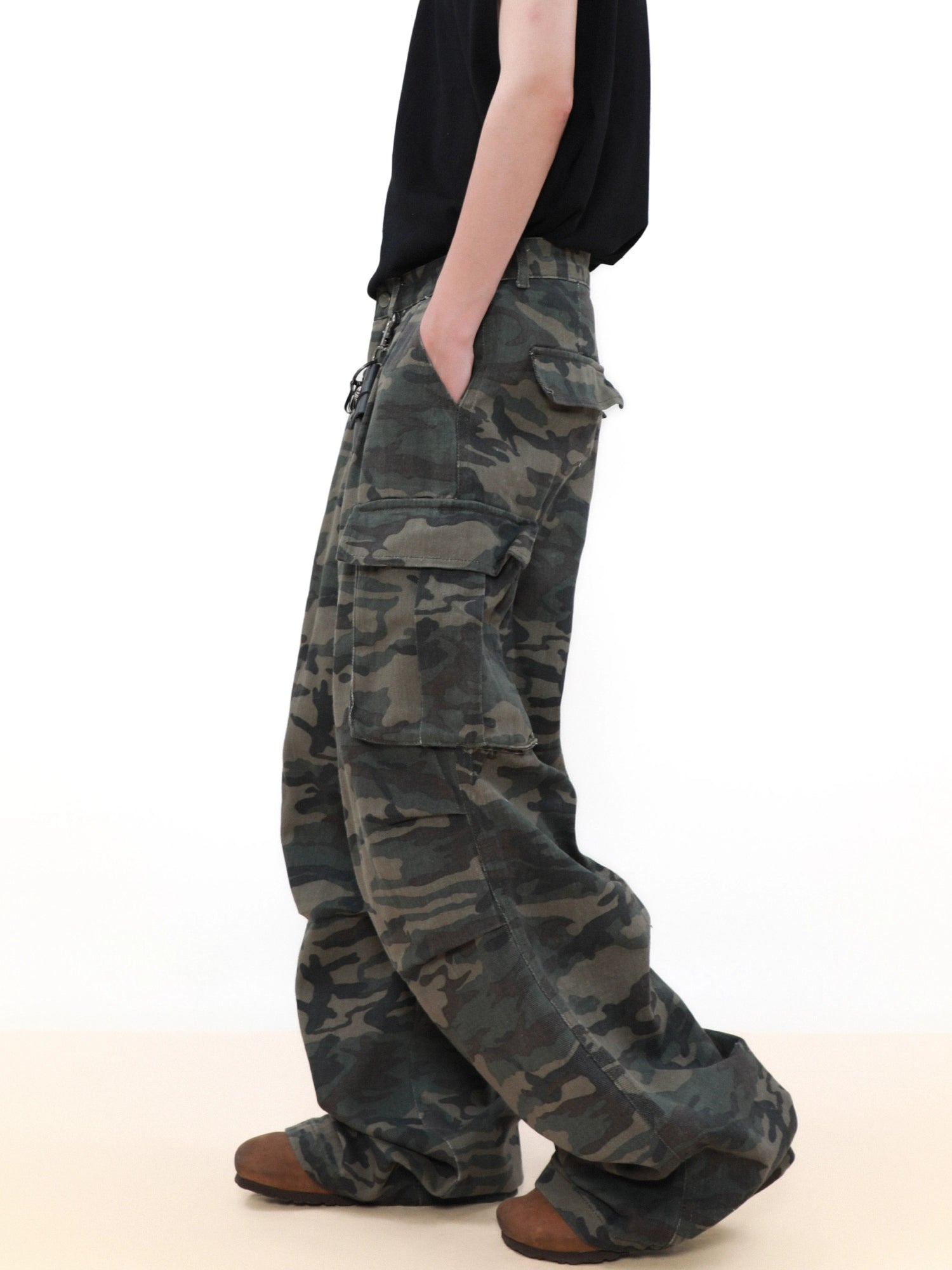 Shadow Camo Wide Leg Cargo Pants