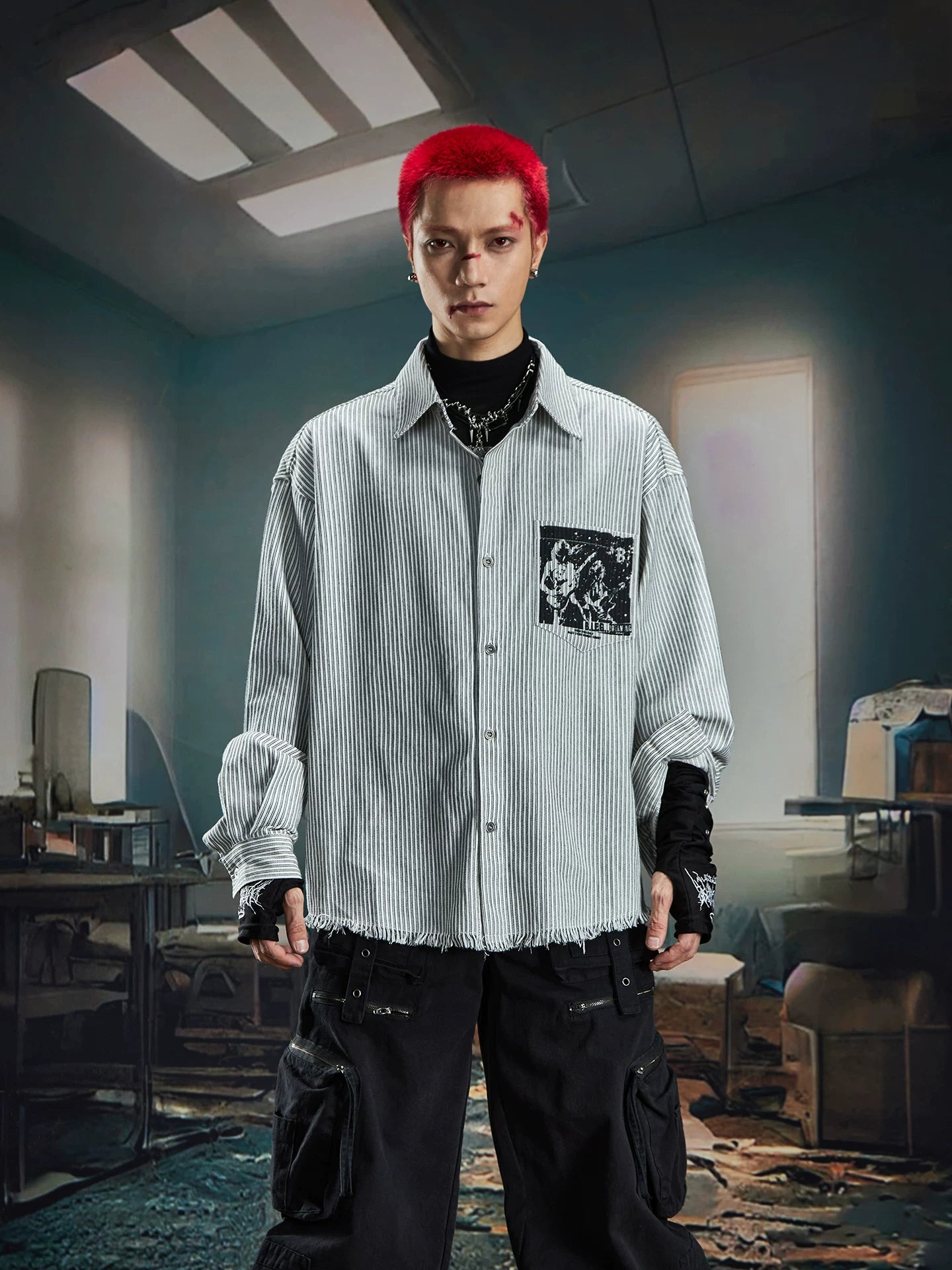 Riot Print Pinstripe Punk Shirt