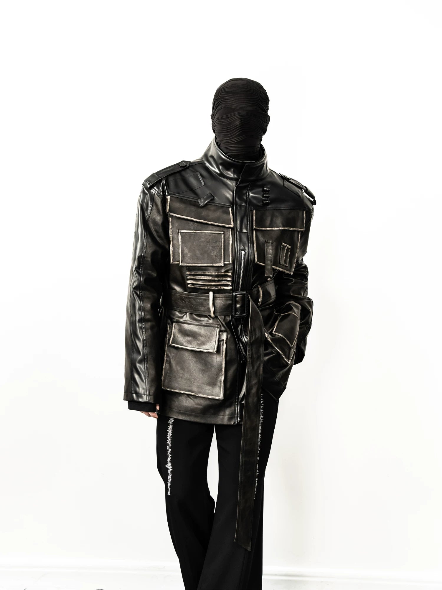 Obsidian Circuit Multi-Pocket Belted Leather Jacket