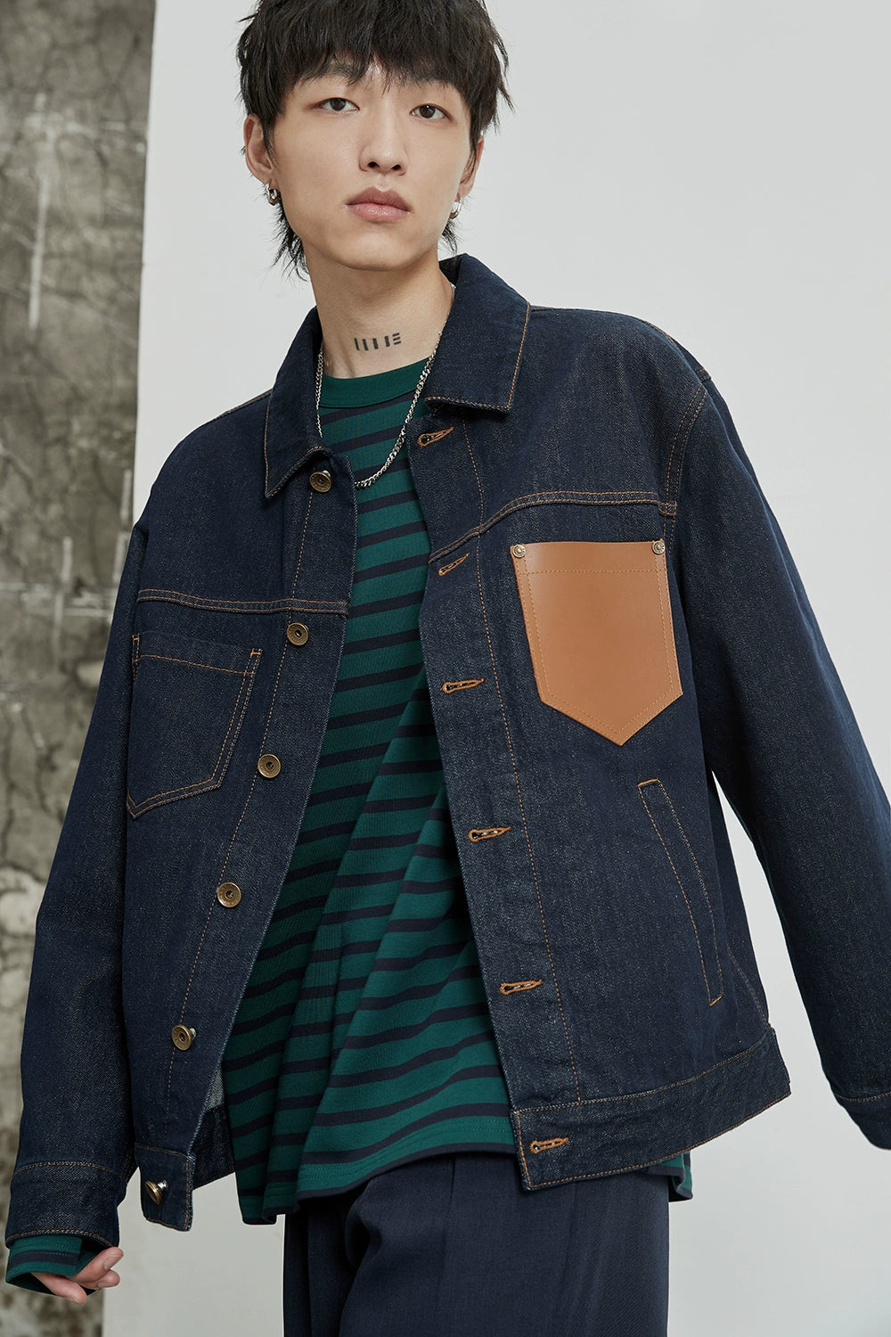 Color-Block Natural Denim Contrast Jacket
