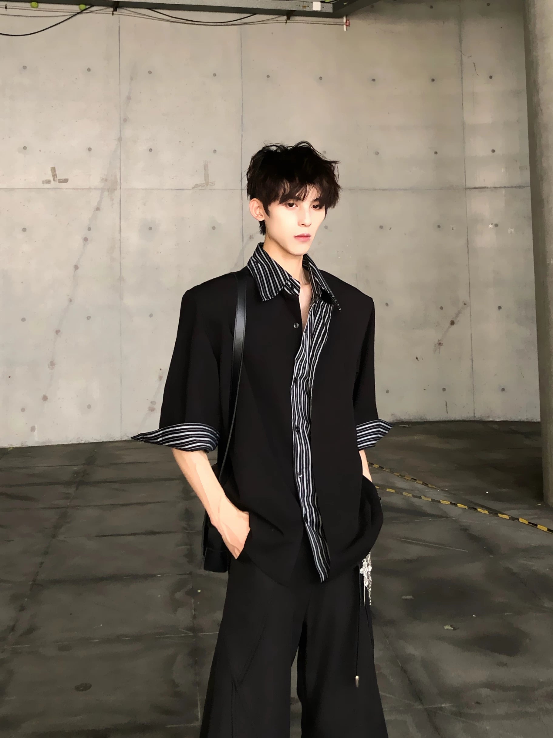 Midnight Stride Stripe-Collar Shirt