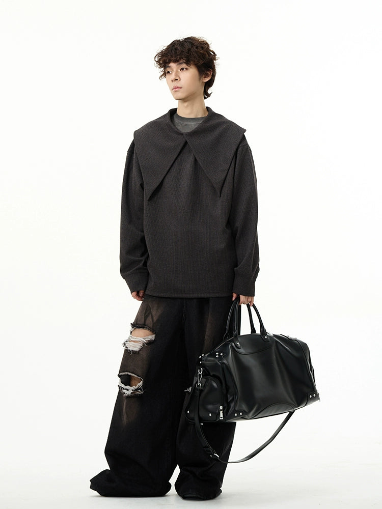 Dark Knit Scarf Collar Sweater