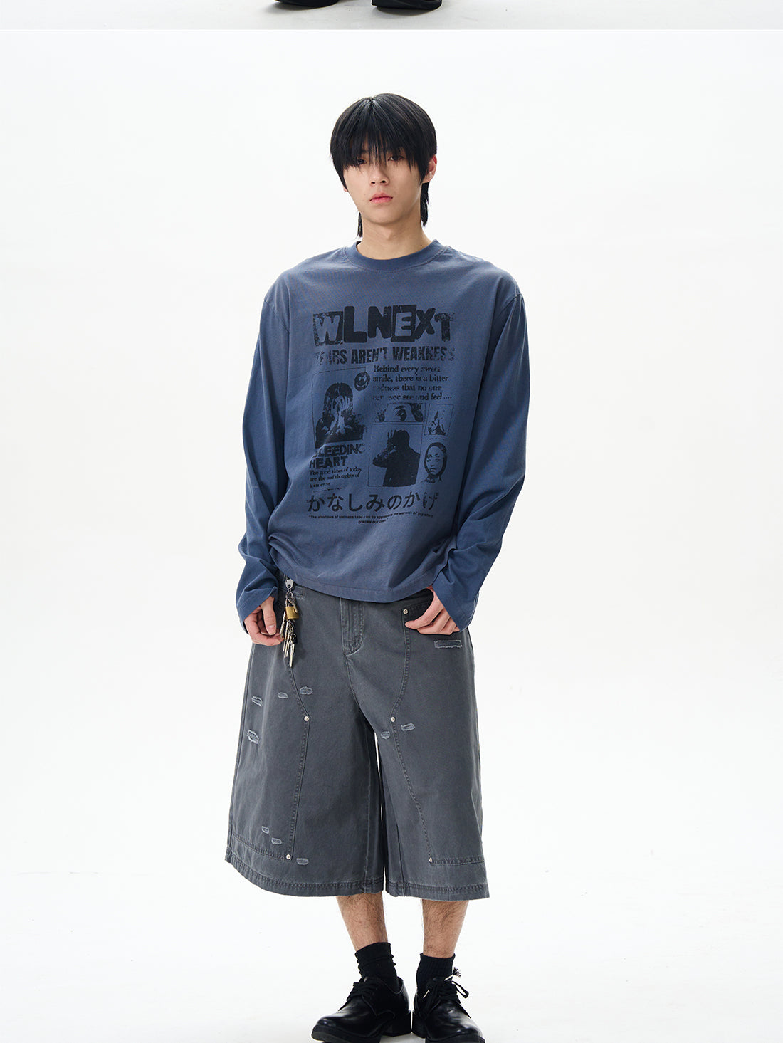 Distressed Grey Cargo Denim Shorts