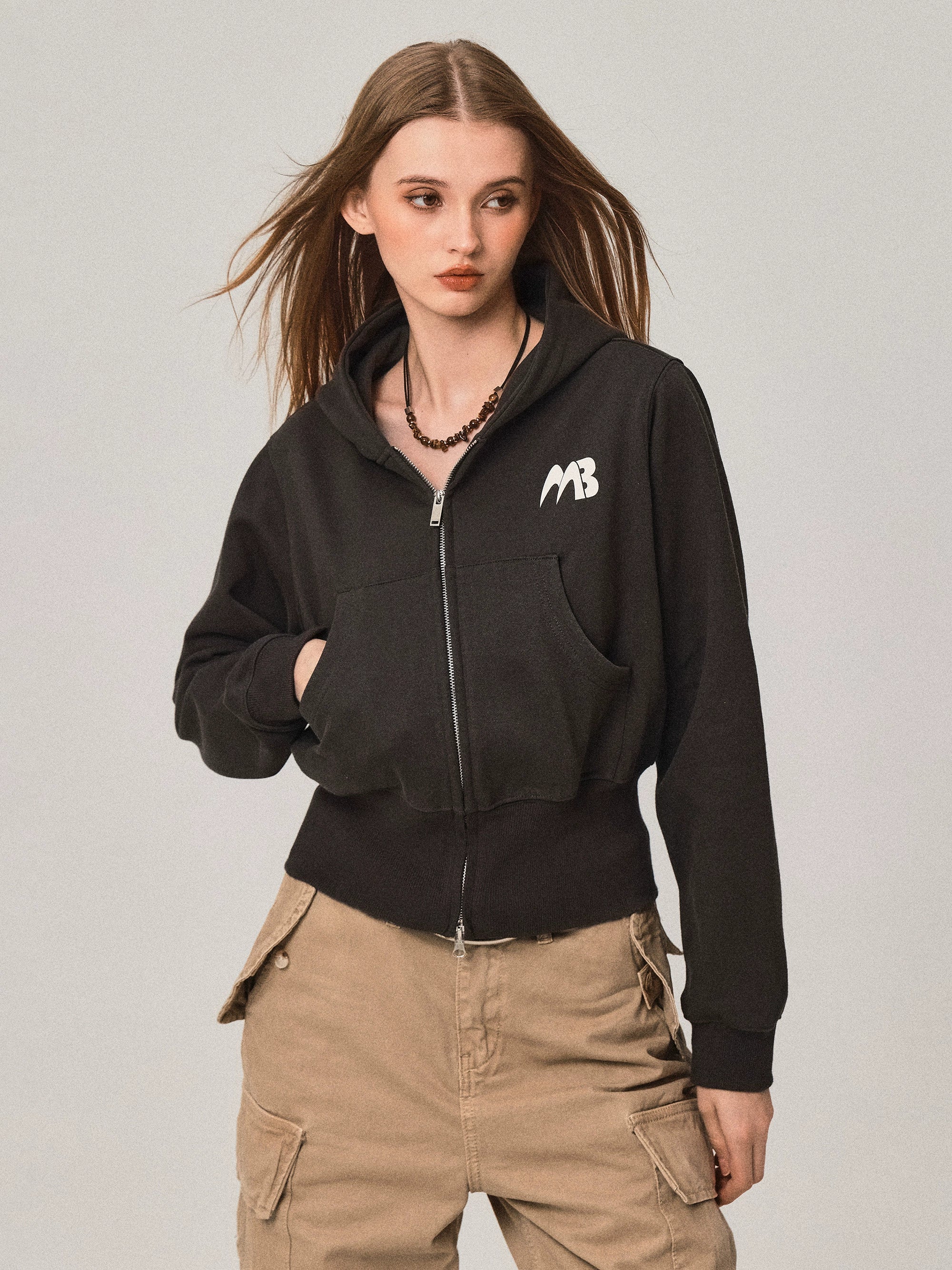 Cardigan à capuche rétro double zip