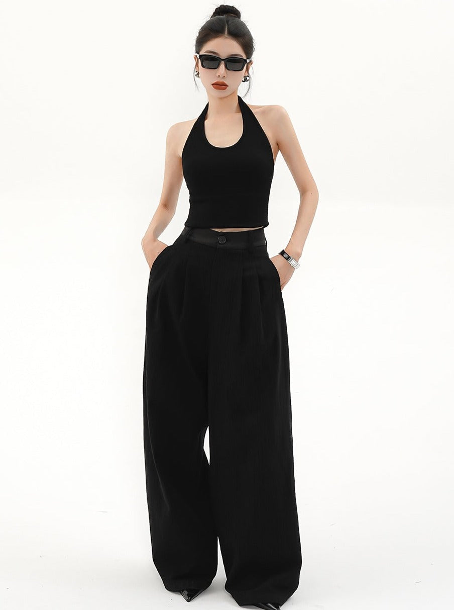 Pantalones palazzo de pierna ancha-pantalones de ajuste de cintura alta