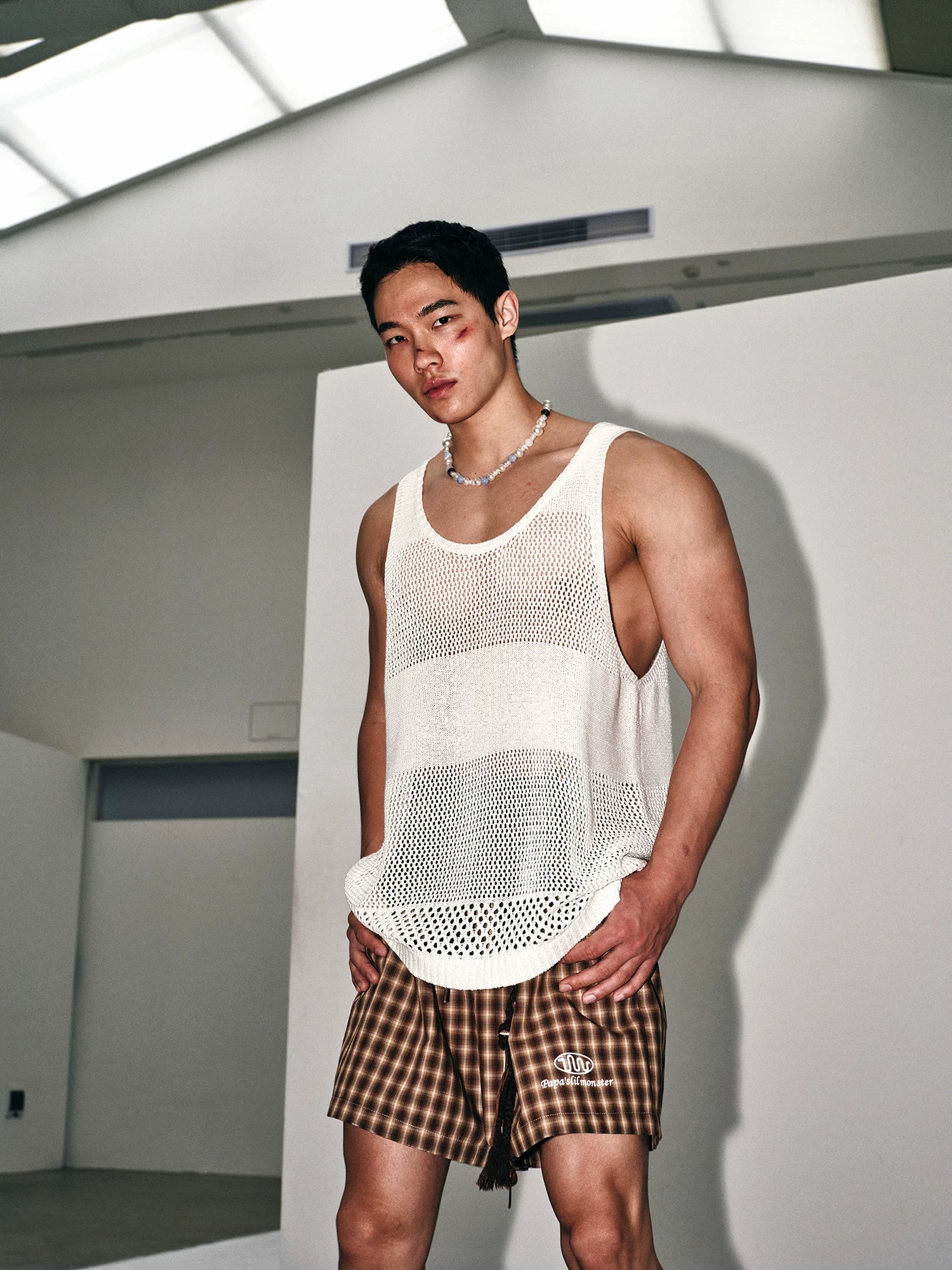 Ivory Open-Knit Mesh Tank Top
