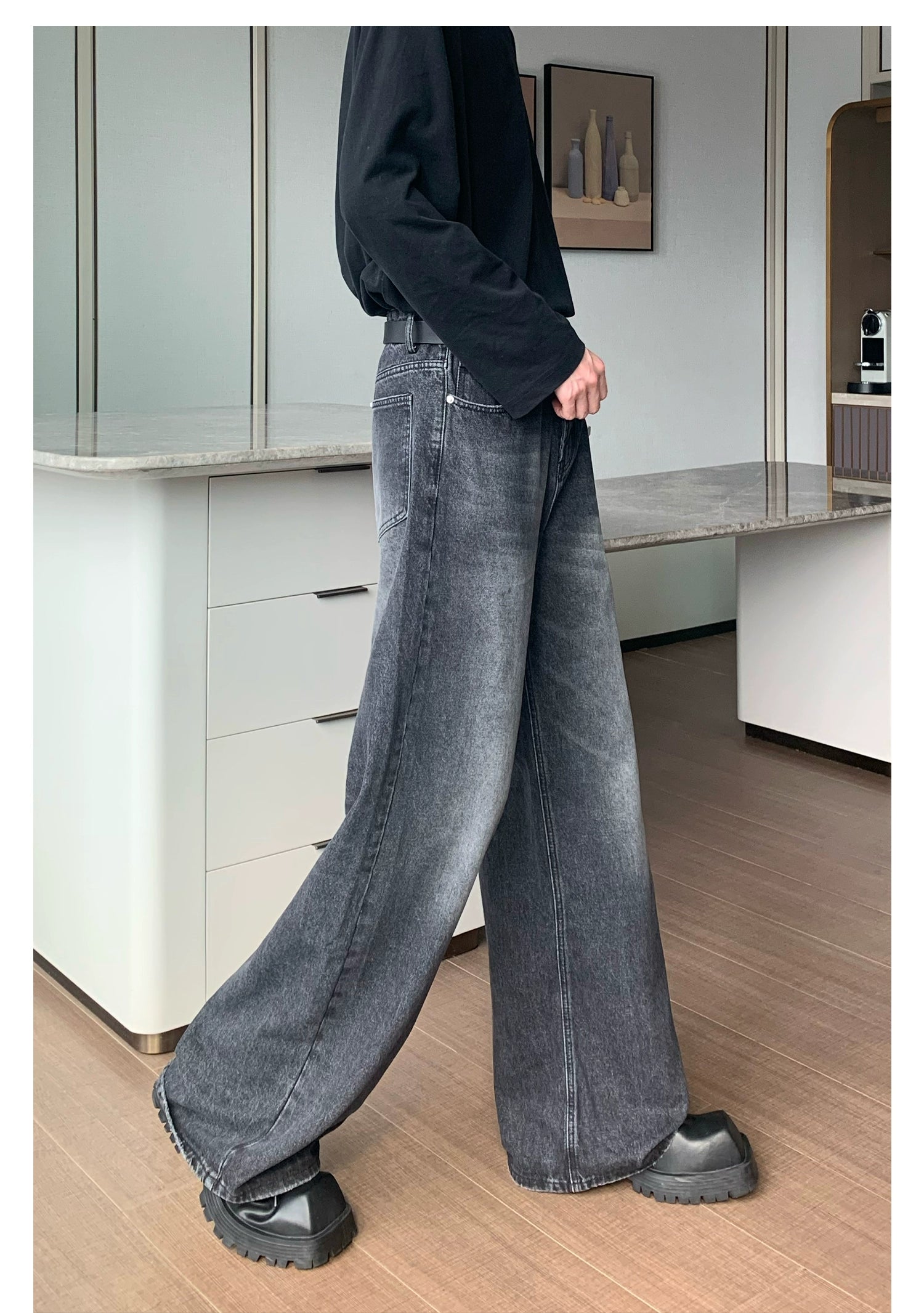 Straight-Wide-Leg Wash Jeans