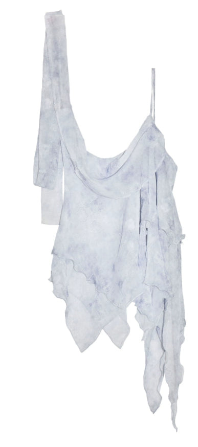 Asymmetrical High-Low Ruffled Lace Dress in Light Blue