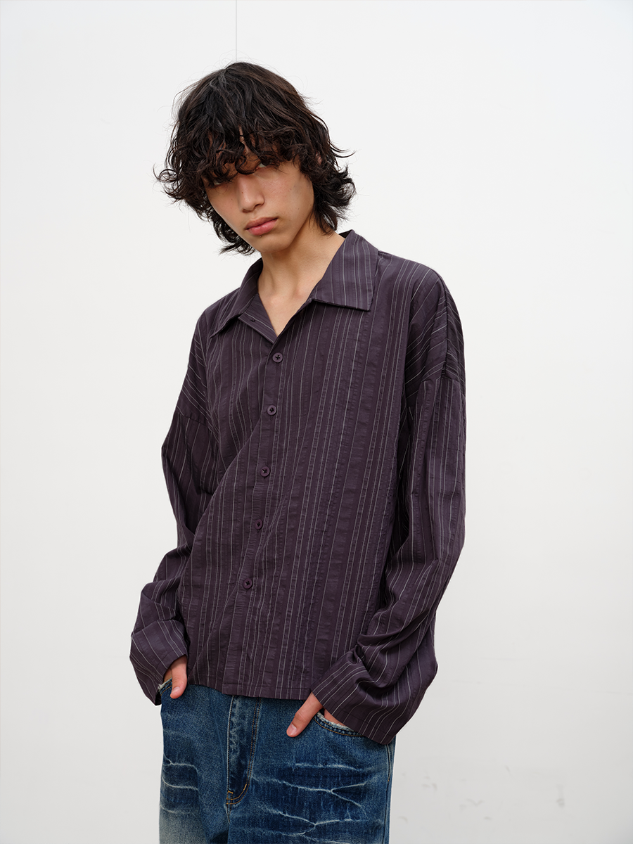 Textured Vertical-Stripe Button Shirt