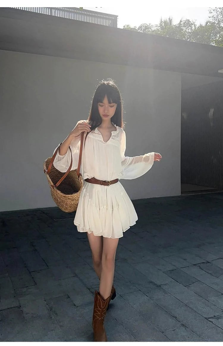 Summer French Style White Shirt Dress - chiclara