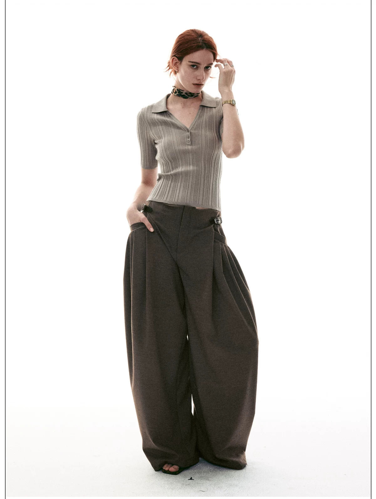 Stone Sonata Ribbed Polo Knit Top