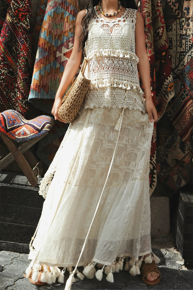 Boho Strapless Tassel Two-Way Maxi Dress