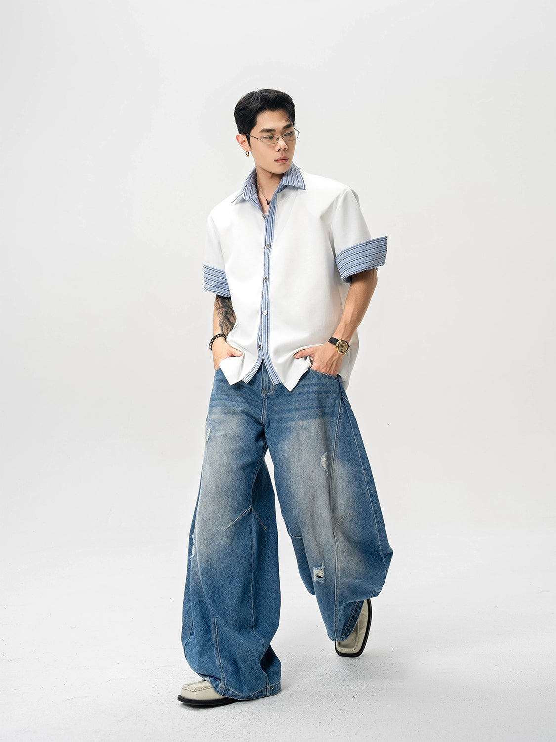 Dual Texture Fusion Button Shirt