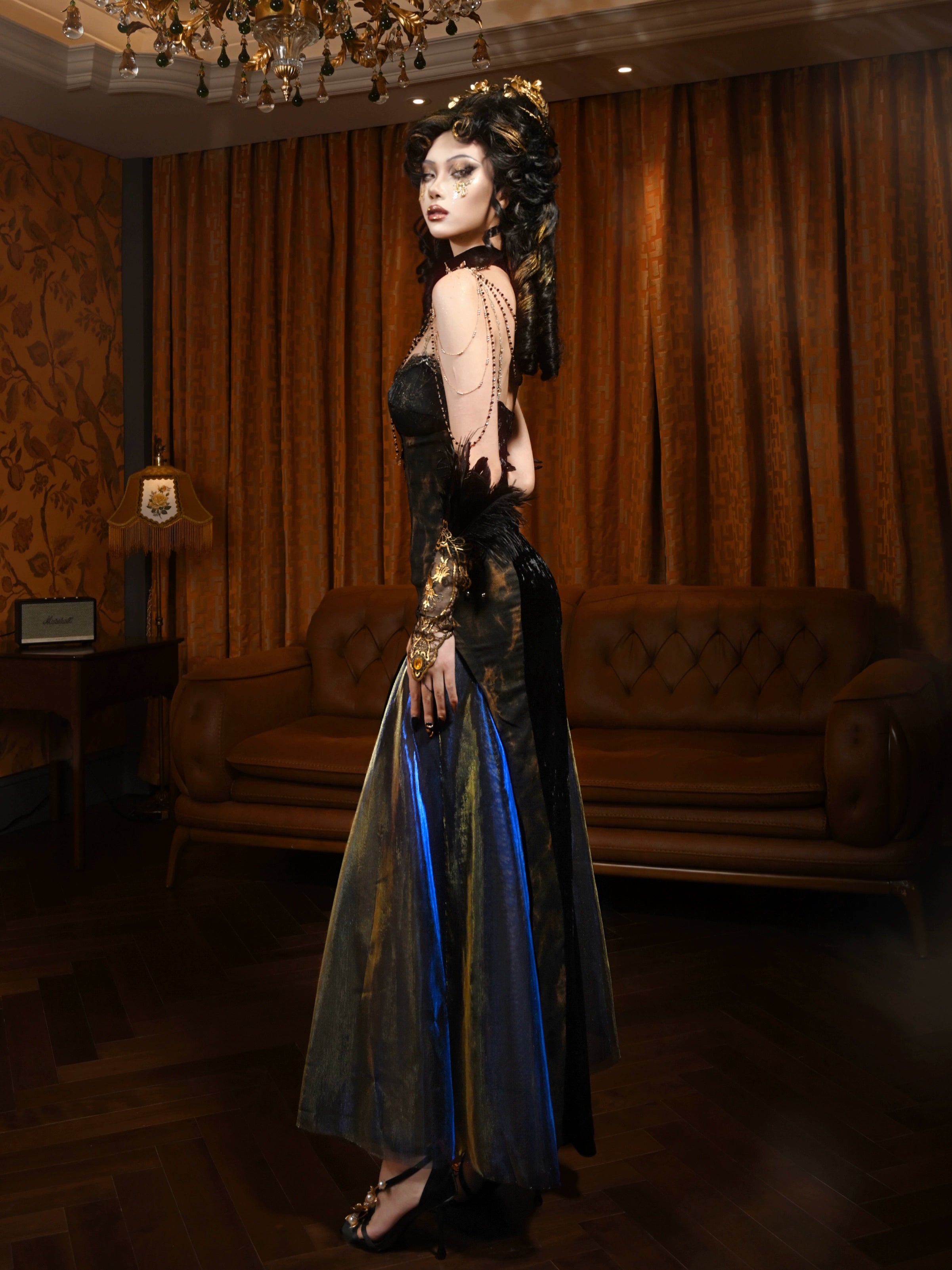 Midnight Lace Victorian Evening Gown