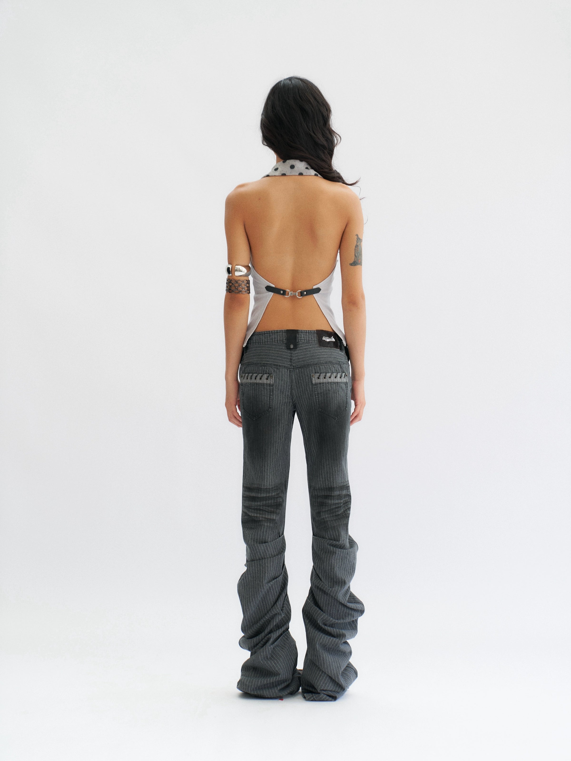 Smoke Dotted Lace-Up Halter Top