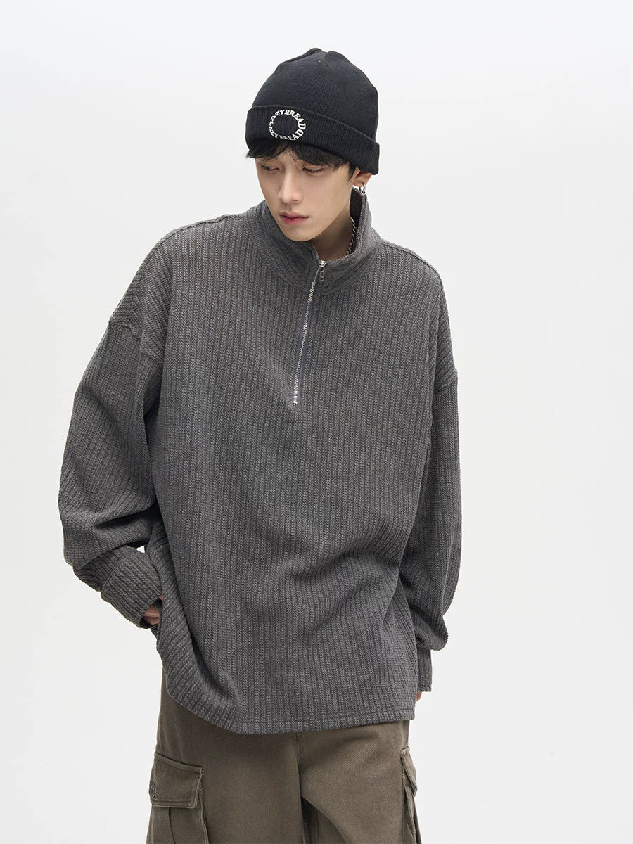 Quarter Zip Ribbed Cup Knit Sweater