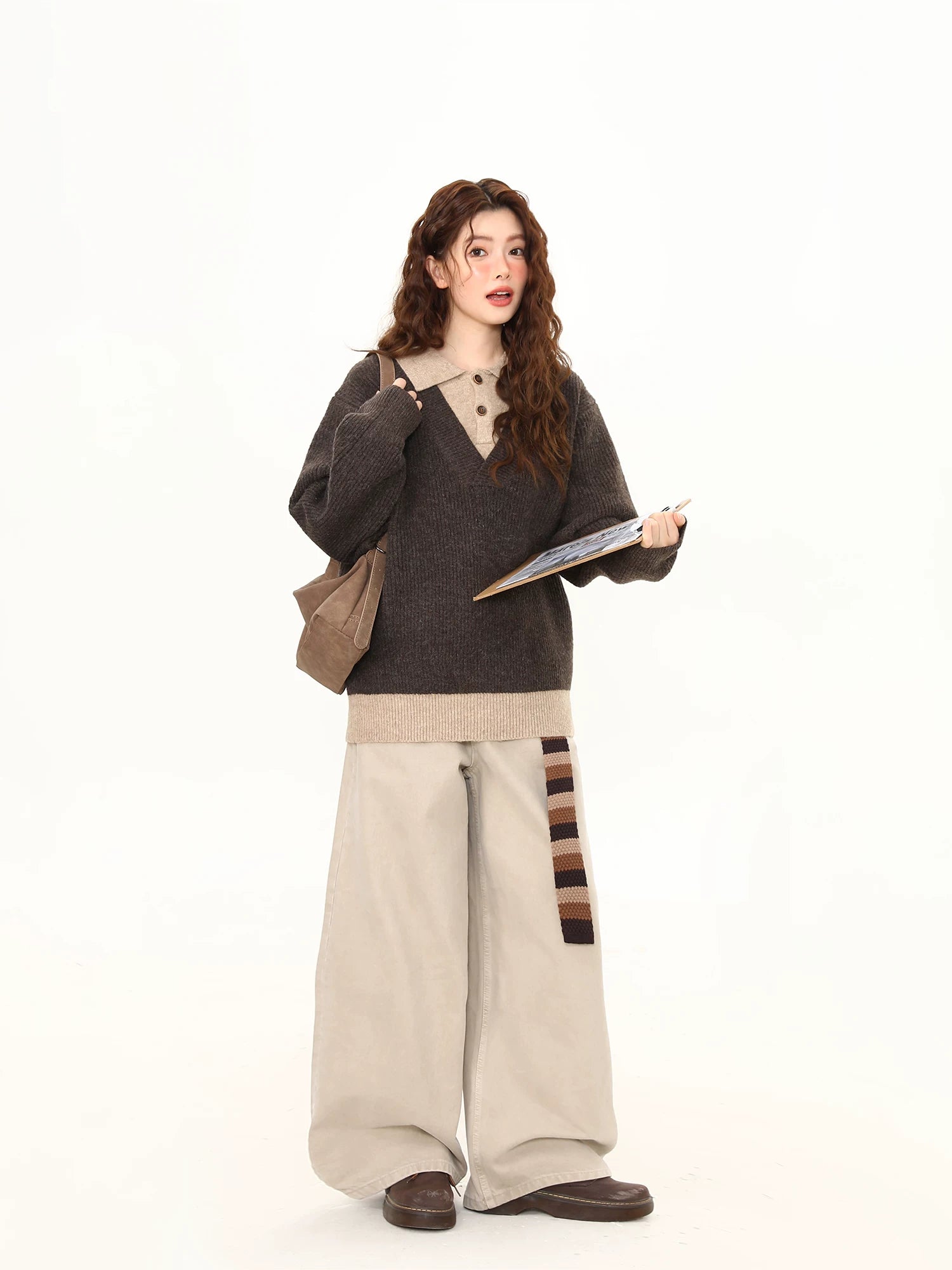 Mocha Layered Collar Knit Sweater