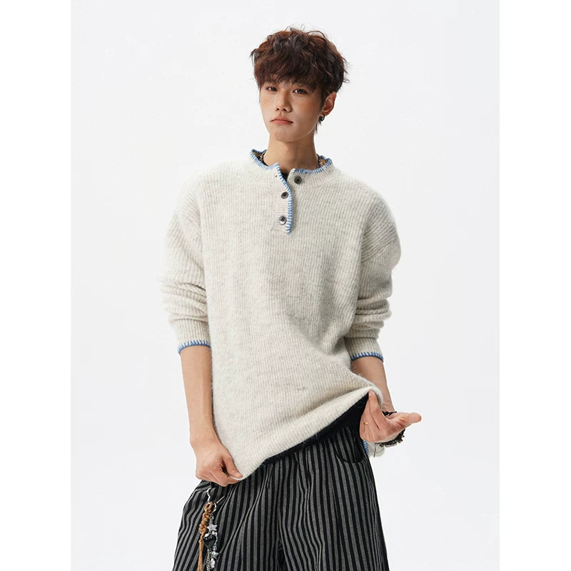 Coastal Trim Textured Henley Sweater