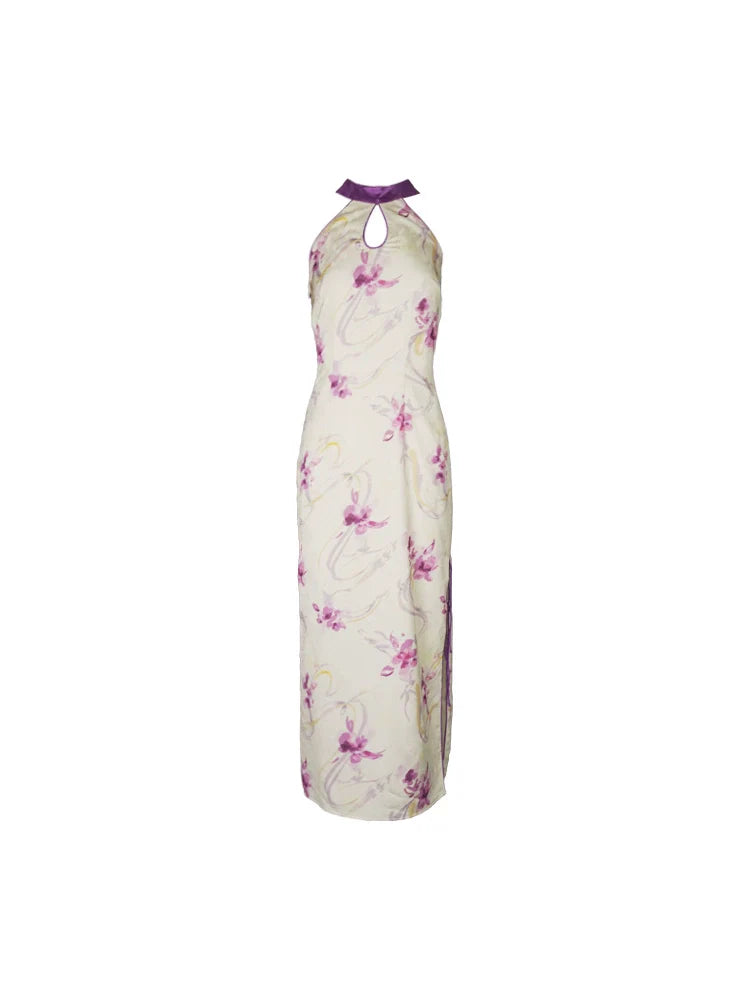 Floral Halter Neck Cheongsam Dress