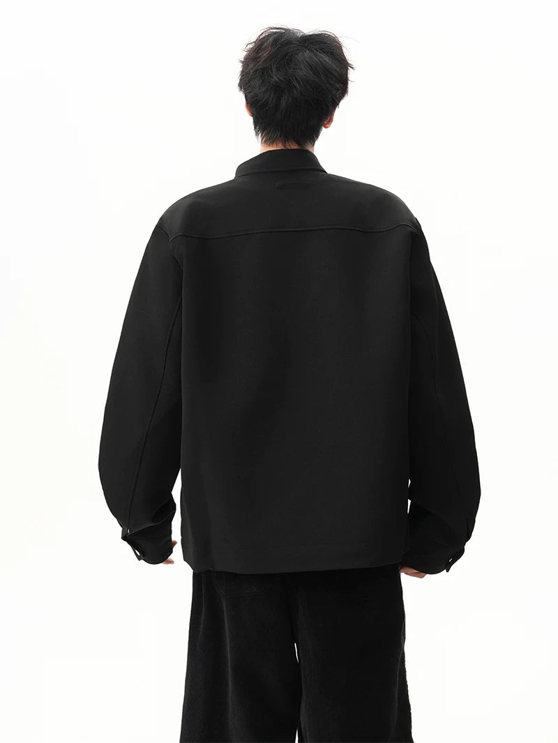 Obsidian Minimal Stand‑Collar Zip Jacket