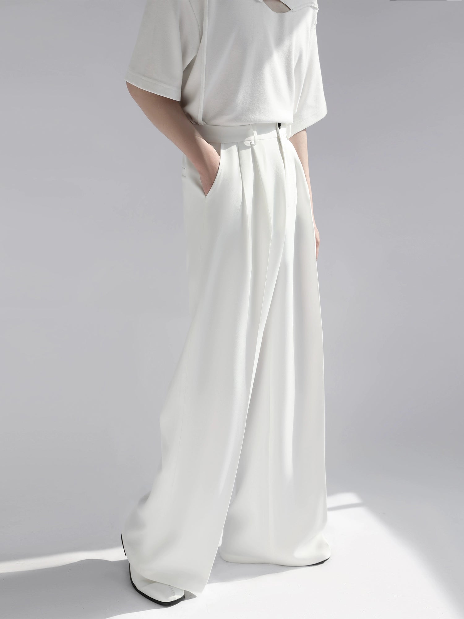 White Wide Leg Tailored Pants