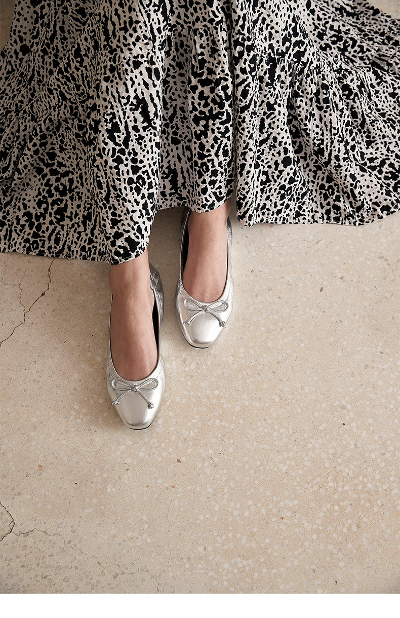 Silver Bow Ballet Flats