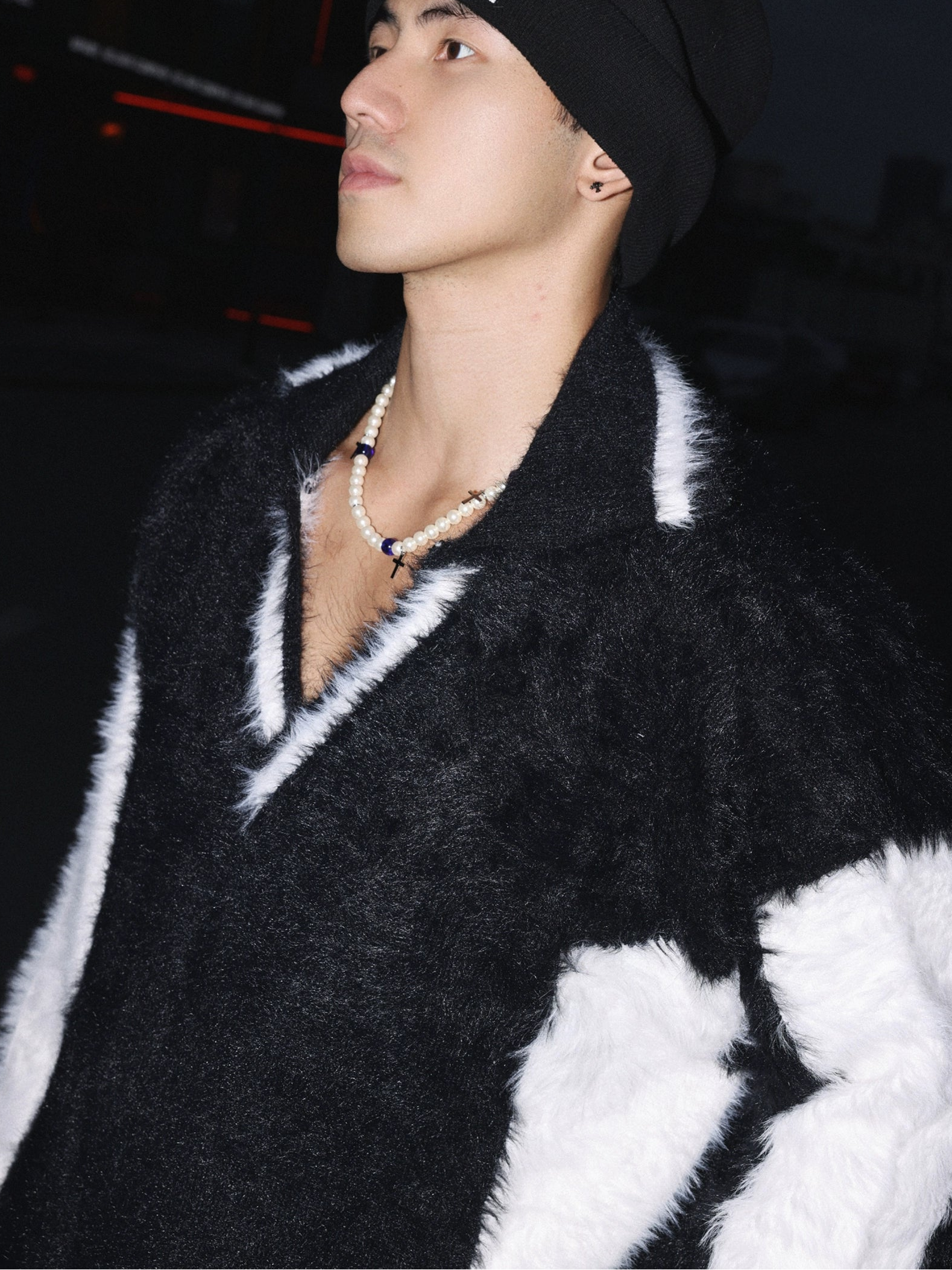 Contrast Panel Fuzzy Sweater