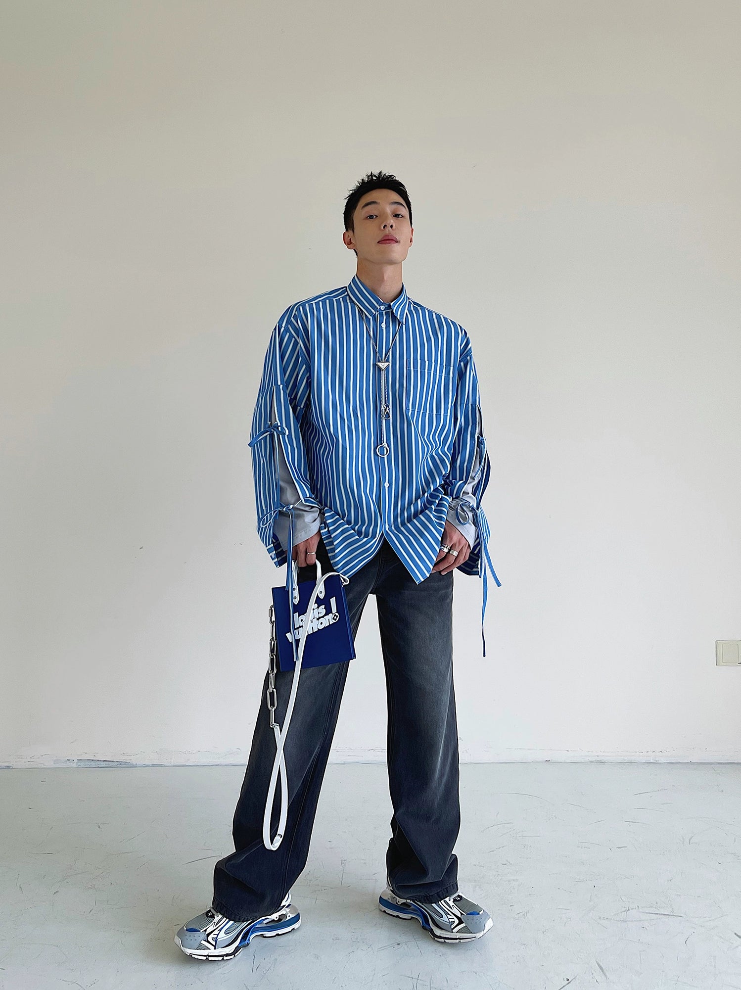 Blue Striped Oversized Button-Down Shirt