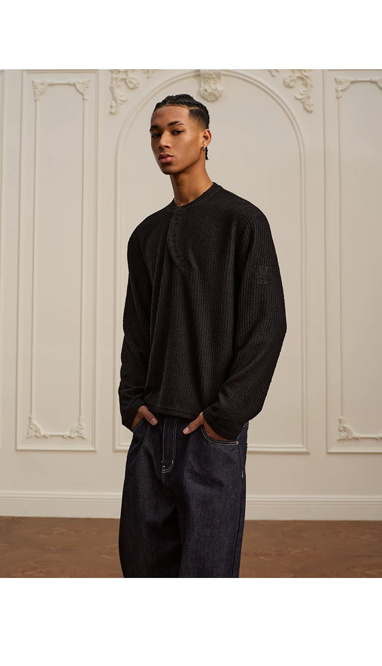 Textured Henley Long Sleeve Knit Shirt