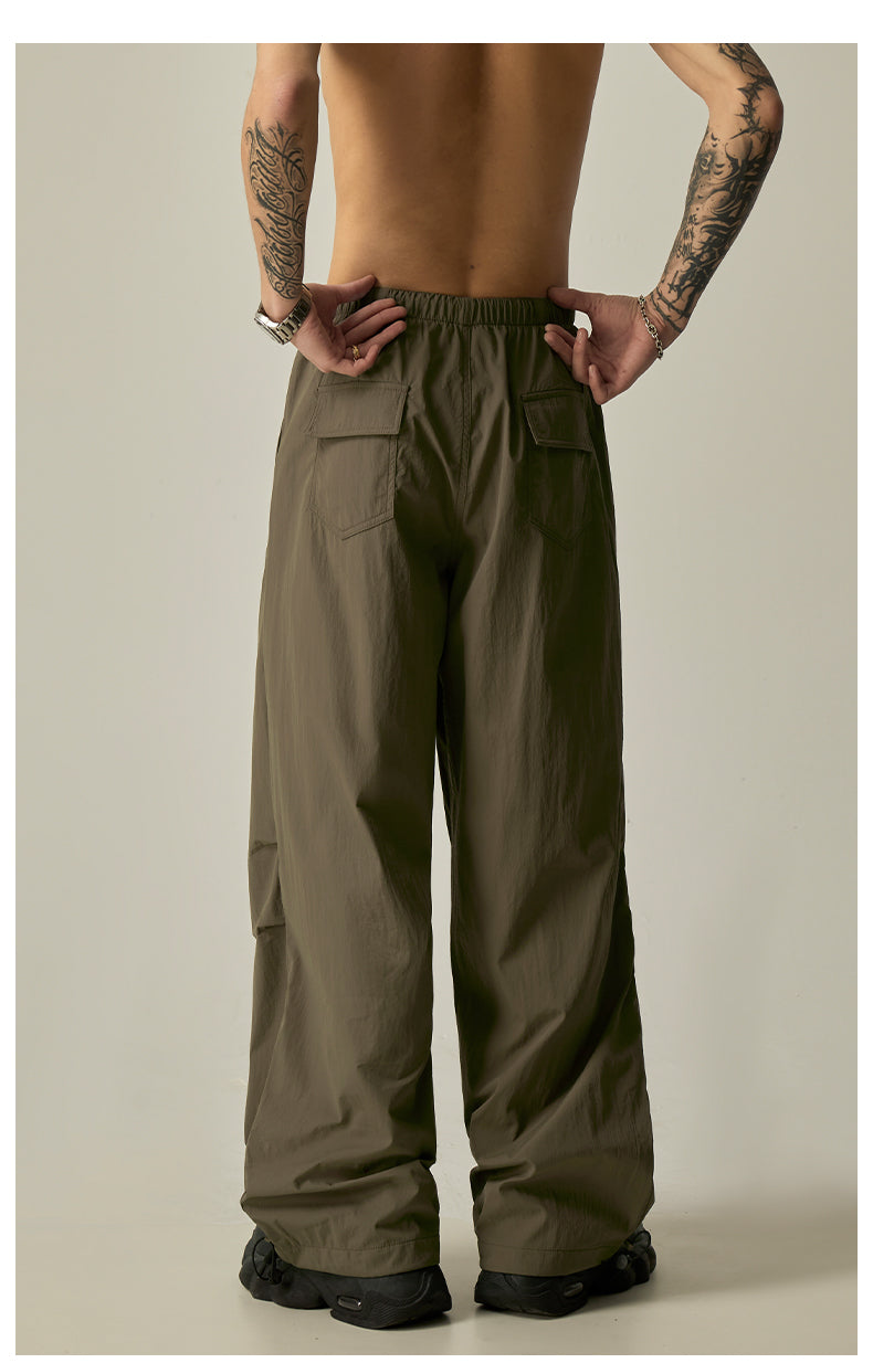 Beige Relaxed Drawstring Track Pants