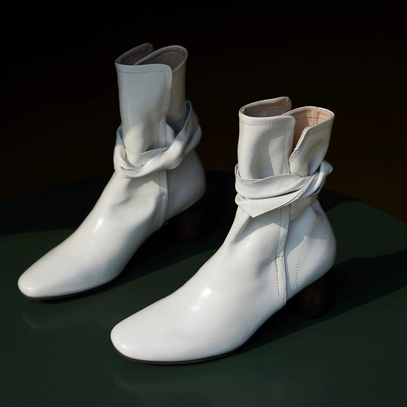 Leather Ankle Boots with Block Heel