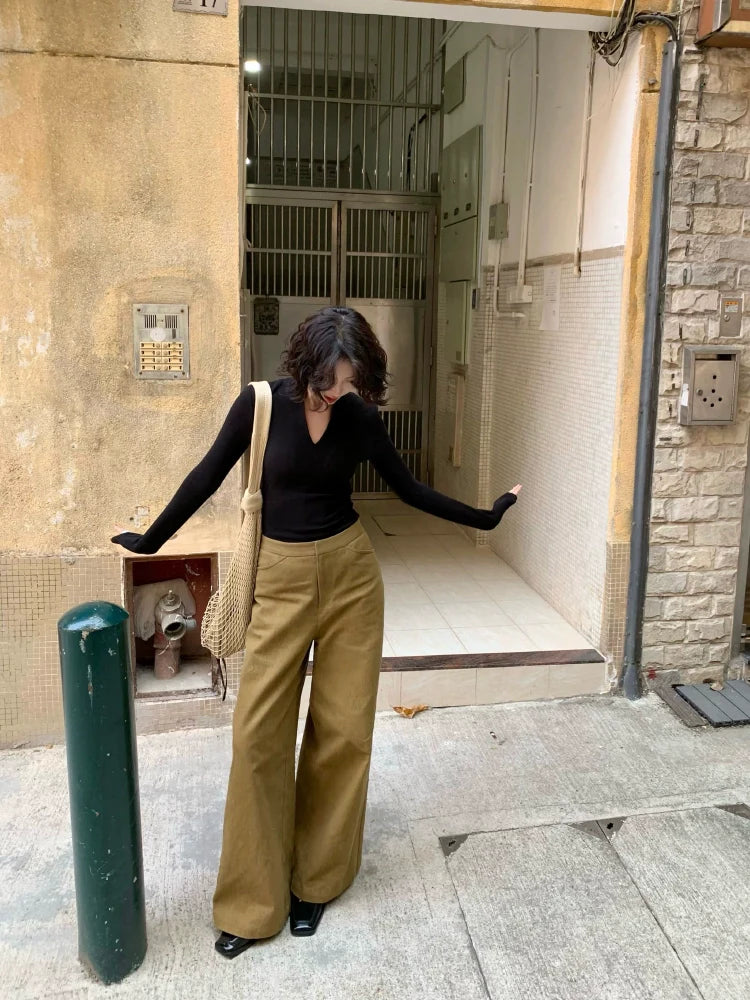 Retro Low-Rise Wide Leg Pants