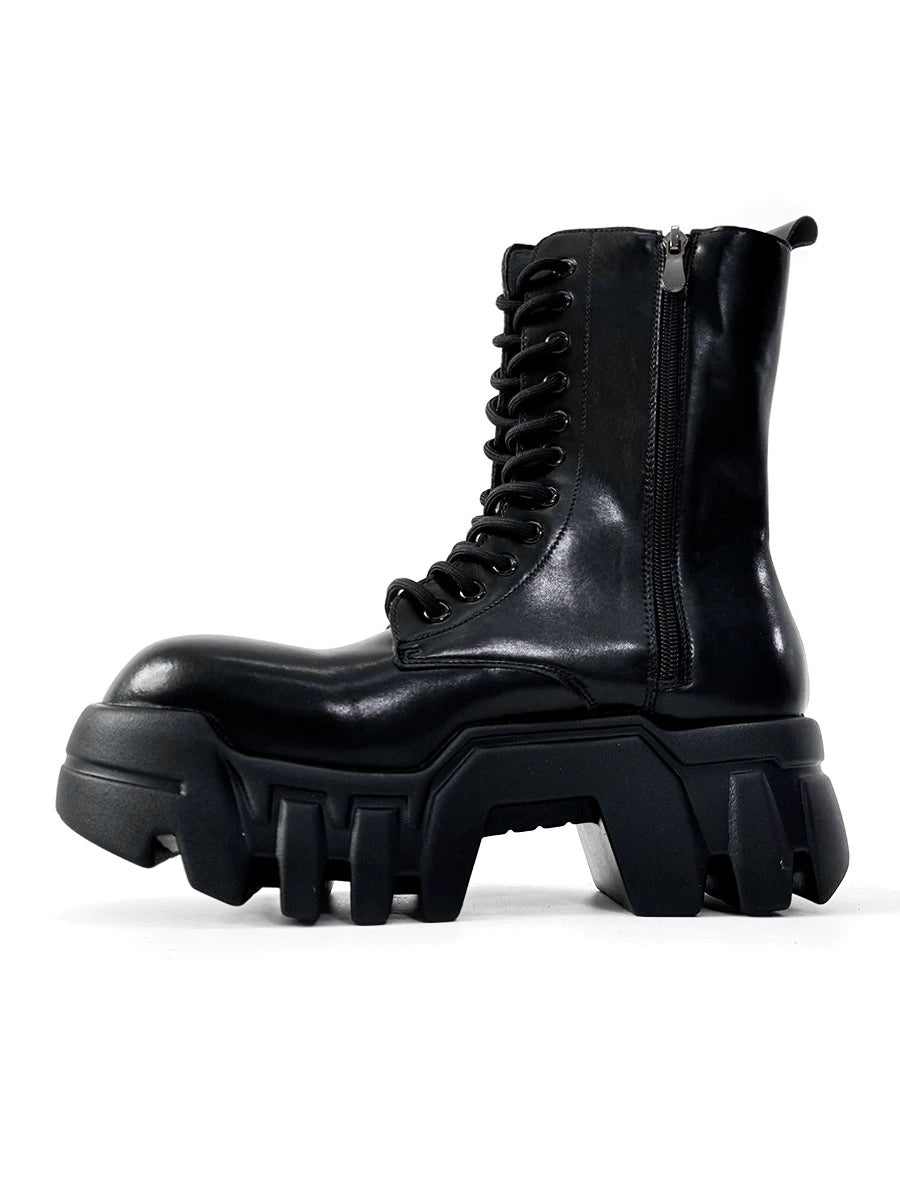 Futuristic Black Zip Platform Combat Boots